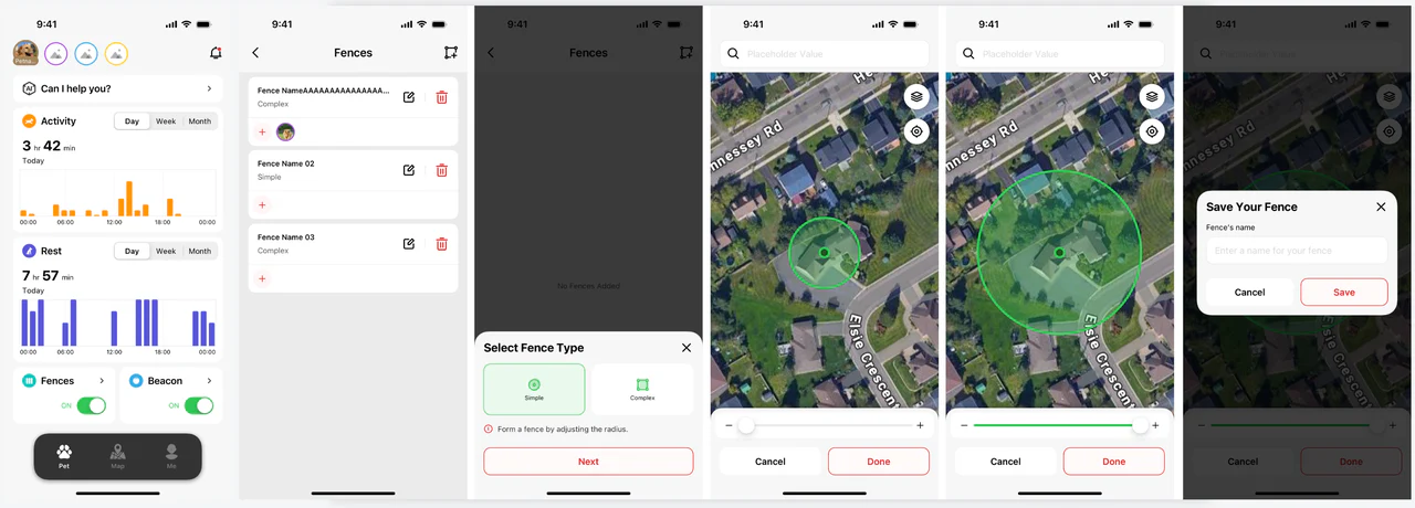 Simple GPS fence listed in the PetVora app