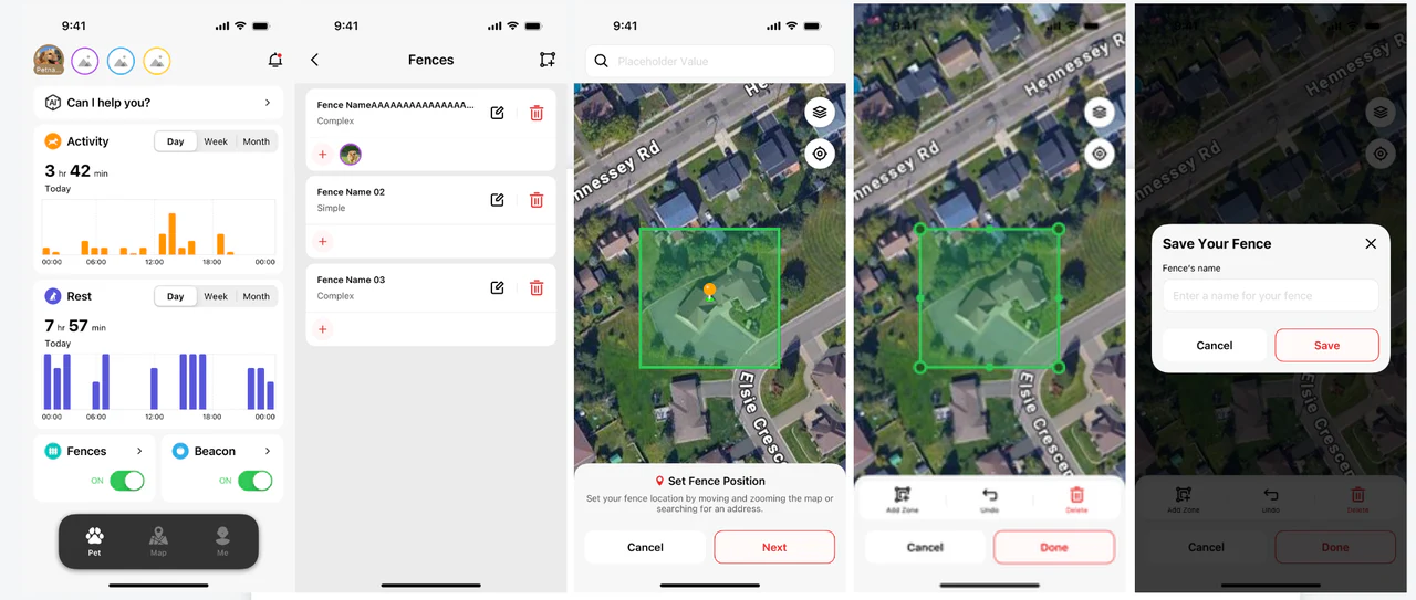 Complex GPS fence setup in the PetVora app